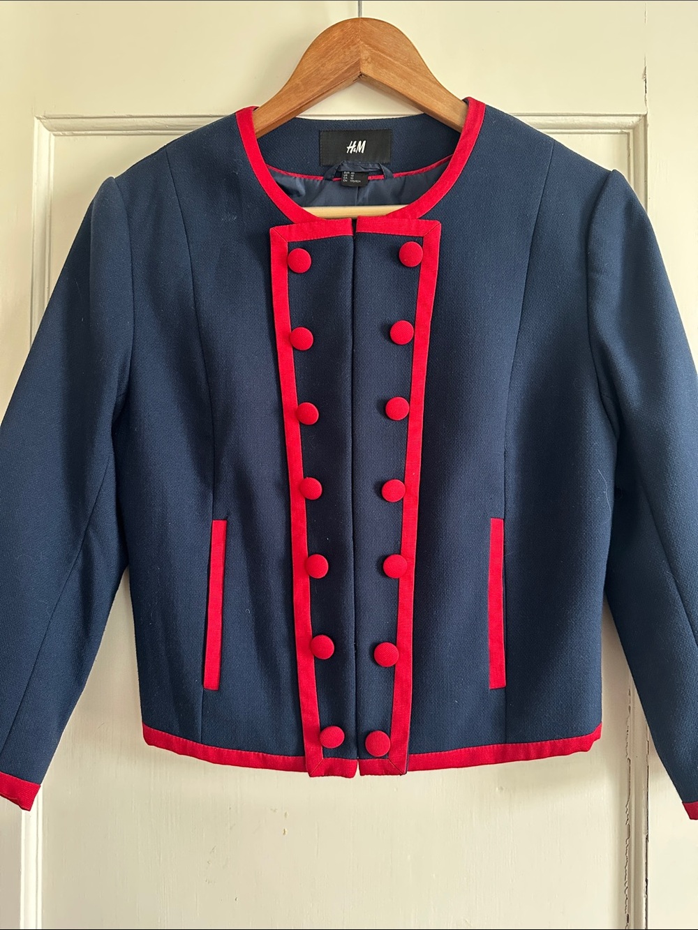 H&M Navy Jacket with Red Trim and Button Detailing